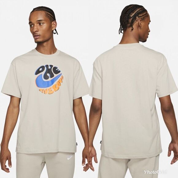 Nike Power Love Sport Crewneck Short Sleeve Loose Fit T-Shirt Beige Tan - Picture 1 of 9